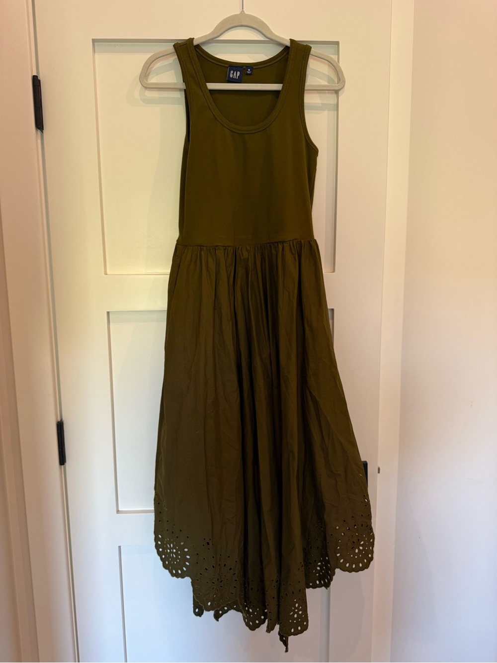 GAP Olive Green Sleeveless Eyelet-Hem Casual Dress